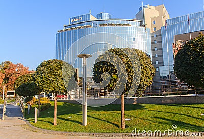 Kiev, Ukraine - September 14, 2014: Elite Hotel Hyatt in downtown Editorial Stock Photo