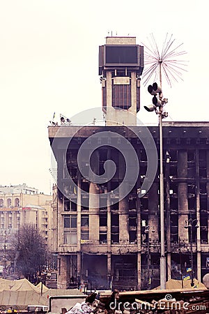 KIEV,UKRAINE: Trade Unions house burnt Editorial Stock Photo