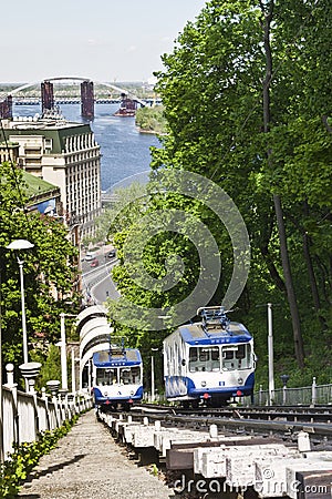 Kievan Funicular or Cable Tram in Operation Stock Photo