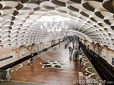 Kievskaya metro station, Passengers awaiting the arrival of the metro train Editorial Stock Photo