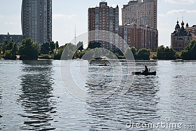 Kievskaya nature. Water. Dnieper. Recreation. Fresh air. Summer. Heat. stroll. Building . fishing Editorial Stock Photo