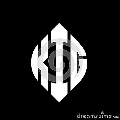 KIG circle letter logo design with circle and ellipse shape. KIG ellipse letters with typographic style. The three initials form a Vector Illustration