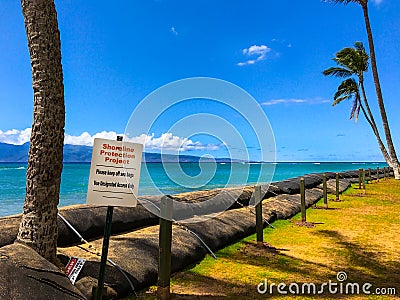 Maui Kihei Beach Shoreline Protection Project Erosion Stock Photo