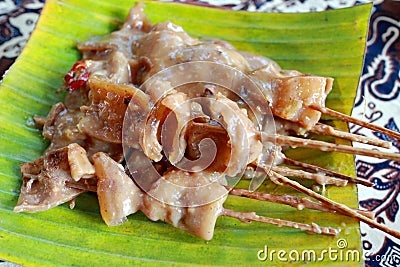 Kikil satay, satay-shaped food from the skin of an animal Stock Photo