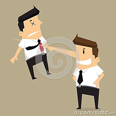 Kill colleague the end of businessman long nose Vector Illustration