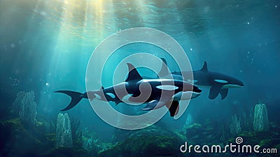 Killer whales (orcas) swim Stock Photo