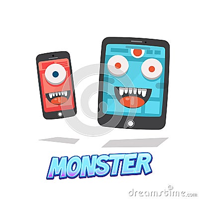 Killing time monster. smart phone and tablet. virus - Cartoon Illustration