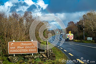 Killybegs, Ireland - November 03 2021 - Sign explaining that there is the Bungosteen river next Editorial Stock Photo