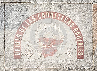 Kilometer zero point sign in Puerta del Sol Madrid Stock Photo