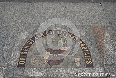 Kilometer zero at the square of the Door of the Sun in the center of Madrid, Spain Editorial Stock Photo