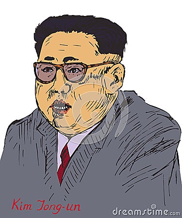 Kim Jong-un, Chairman of the Workers` Party of Korea and supreme leader of the Democratic People`s Republic of Korea DPRK Cartoon Illustration