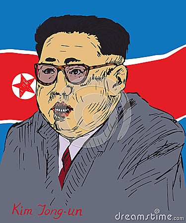 Kim Jong-un, Chairman of the Workers` Party of Korea and supreme leader of the Democratic People`s Republic of Korea DPRK Cartoon Illustration