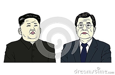 Kim Jong-un and Moon Jae-in Portrait Flat Design Vector Illustration Vector Illustration
