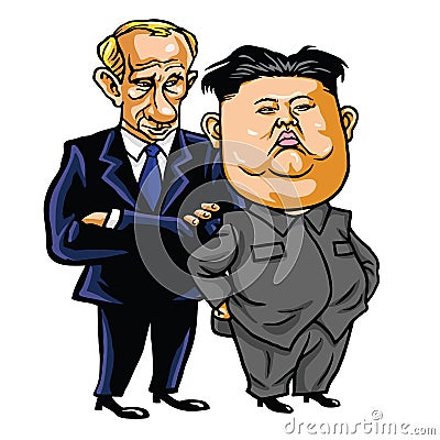 Kim Jong-un with Vladimir Putin. Cartoon Vector Illustration. May 17, 2017 Editorial Stock Photo