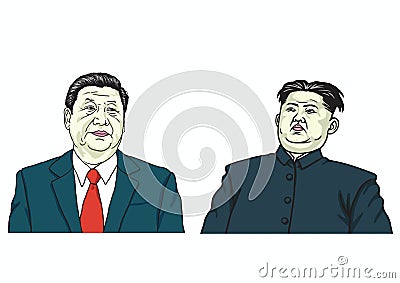 Kim Jong-un with Xi Jinping. Vector Illustration. August 24, 2017 Vector Illustration