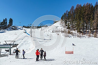 KIMBERLEY, CANADA - MARCH 19, 2019: ski track at alpine resort at sunny spring day Editorial Stock Photo