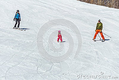 KIMBERLEY, CANADA - MARCH 19, 2019: ski track at alpine resort at sunny spring day Editorial Stock Photo