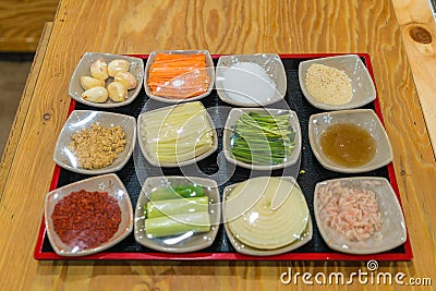 kimchi ingredient pickle group Stock Photo