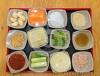 kimchi ingredient pickle group Stock Photo