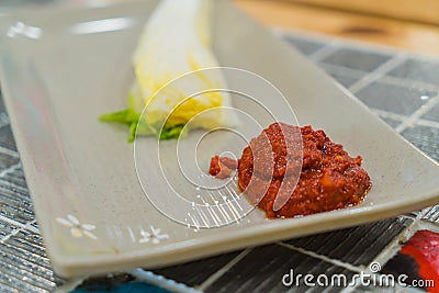 kimchi ingredient pickle group Stock Photo