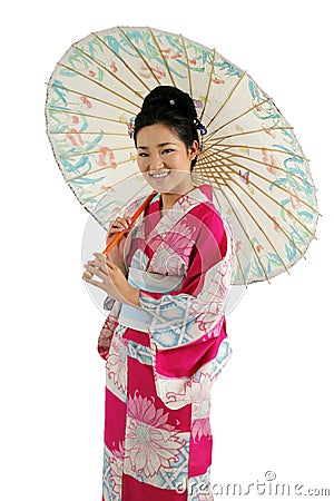 Kimono and Umbrella Girl Stock Photo