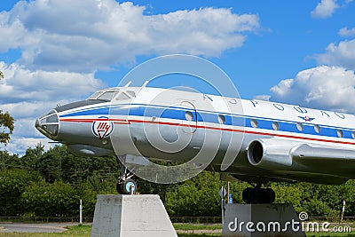 Kimry, Tver Region, Russia - August 19, 2020: Monument to the passenger airplane TU 124 Editorial Stock Photo