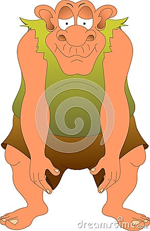 Kind, clumsy giant, in brown shorts and a green shirt Vector Illustration