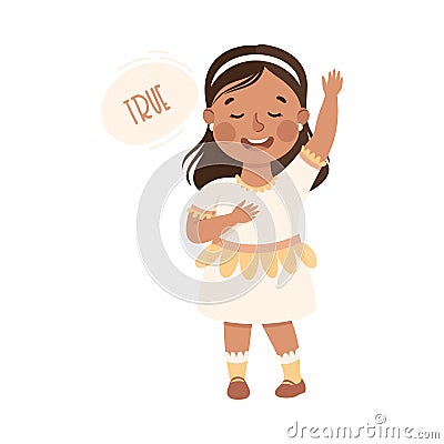 Kind and Fair Little Girl with Hand on Heart Telling Truth Vector Illustration Vector Illustration
