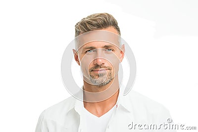 Kind glance. Male natural beauty. Man attractive well groomed facial hair. Barber shop concept. Barber hairdresser. Man Stock Photo