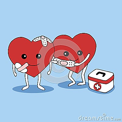 Kind heart helping pain heart vector hand drawn illustration Vector Illustration