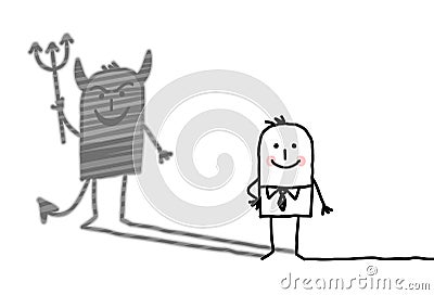 Kind man with devil shadow Vector Illustration