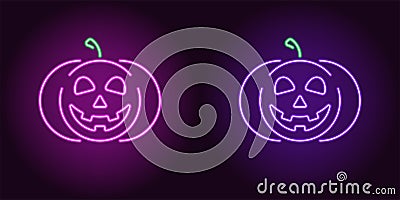 Kind neon pumpkin in purple and violet color Vector Illustration