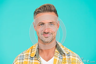 Kind smile. Bristle and facial hair. Natural beauty. Man attractive well groomed facial hair. Barbershop concept Stock Photo