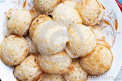 Kind of thai sweet dessert named Khanom Krok on white plate Stock Photo