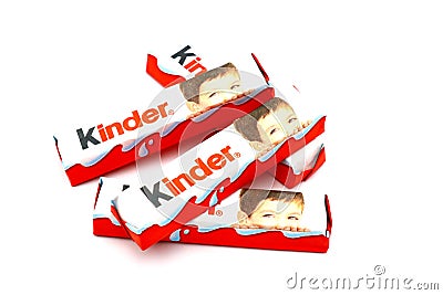 Kinder Chocolate bars. Kinder is a brand of products made in Italy by Ferrero Editorial Stock Photo