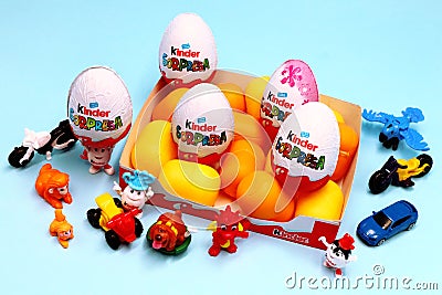 Kinder Surprise Chocolate Eggs. Kinder Surprise is a brand of products made in Italy by Ferrero Editorial Stock Photo