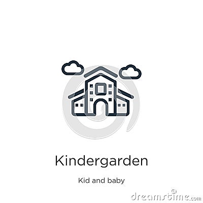 Kindergarden icon. Thin linear kindergarden outline icon isolated on white background from kid and baby collection. Line vector Vector Illustration