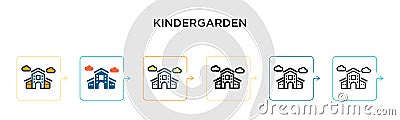 Kindergarden vector icon in 6 different modern styles. Black, two colored kindergarden icons designed in filled, outline, line and Vector Illustration