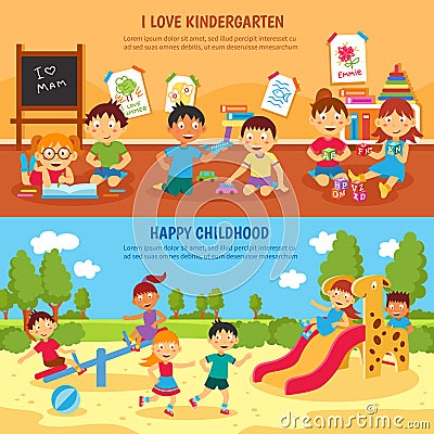 Kindergarten banner set Vector Illustration