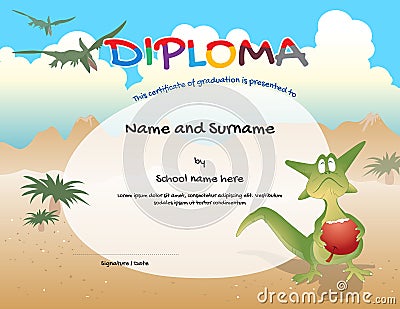 Kindergarten certificate template for preschool graduation Vector Illustration