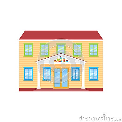 Kindergarten facade. Vector illustration. Preschool building front view Vector Illustration