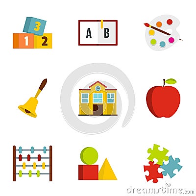 Kindergarten icons set, flat style Vector Illustration