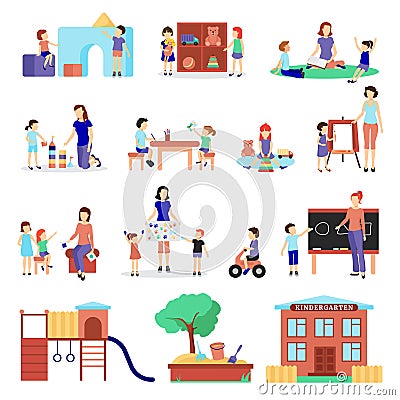 Kindergarten Icons Set Vector Illustration