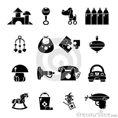 Kindergarten icons set, simple style Vector Illustration