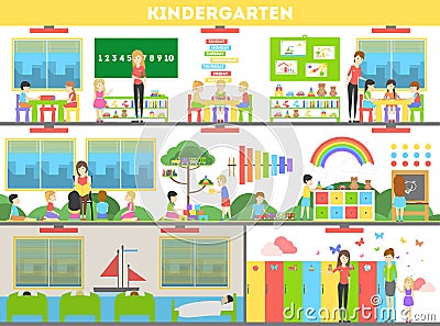 Kindergarten interior set. Vector Illustration