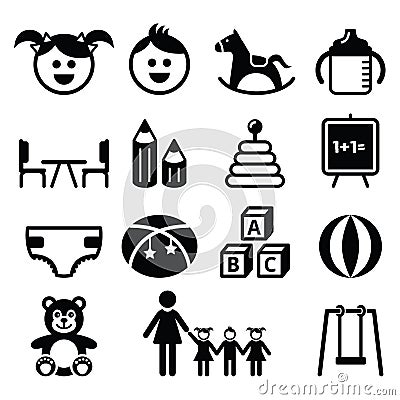 Kindergarten, nursery, preschool icons set Stock Photo