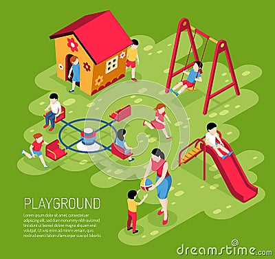 Kindergarten Play Ground Isometric Illustration Vector Illustration