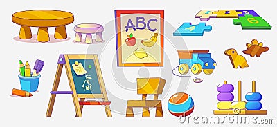 Kindergarten room interior set with toy for kid Vector Illustration