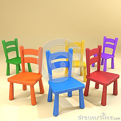 Kindergarten school chairs jumbled group Stock Photo