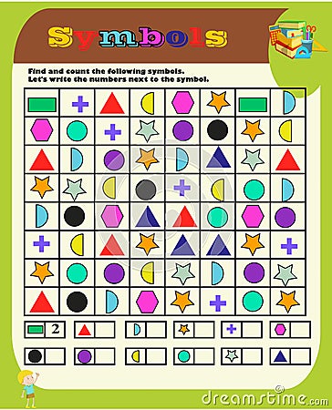 Kindergarten symbol work.geometric shapes.Sudoku for kids with colorful geometric figures. Game for preschool kids, training logic Stock Photo